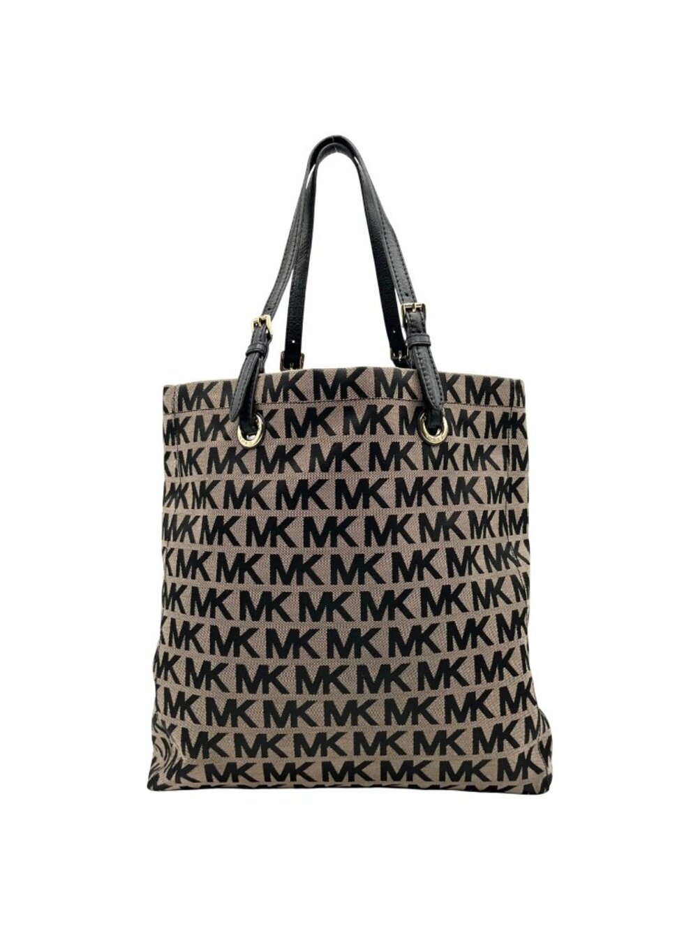 Michael Kors Khaki & Black Logo Print Canvas Jet Set Tote Bag